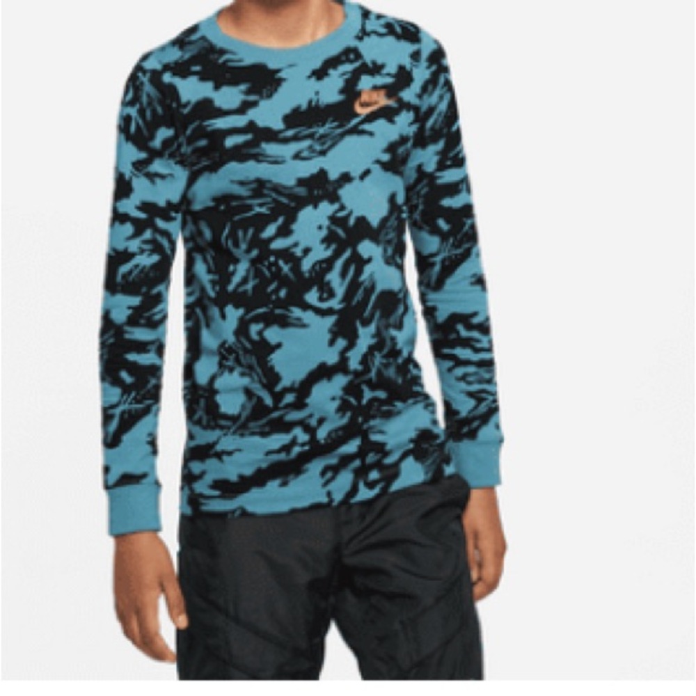 Nike Blue and Black Camo Long Sleeve Shirt